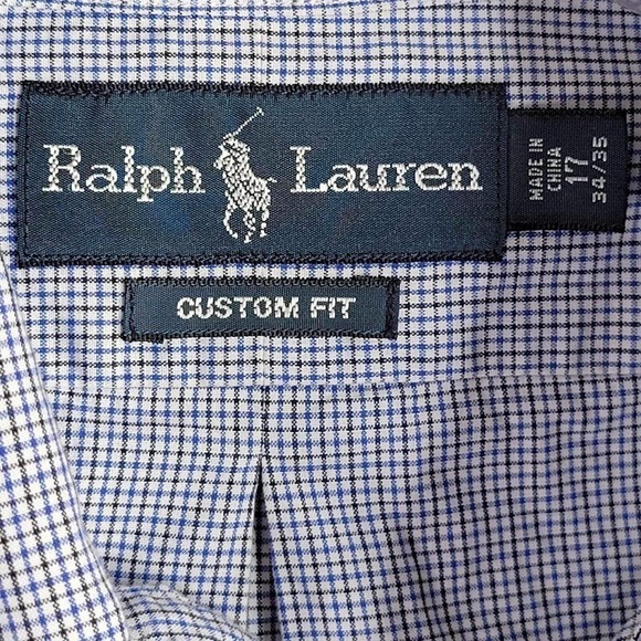 Polo Ralph Lauren Shirt Oxford Men's XL 17 Blue Plaid LS Button Down Cotton - Picture 4 of 9